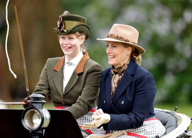 Lady Louise Windsor and Sophie, Countess of Wessex carriage driving in the Royal Windsor Horse Show in Home Park on May 13, 2018 