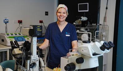 Genea Embryologist Clare Ussher pictured in Genea Fertility's Melbourne laboratory. Picture: Adam Taylor