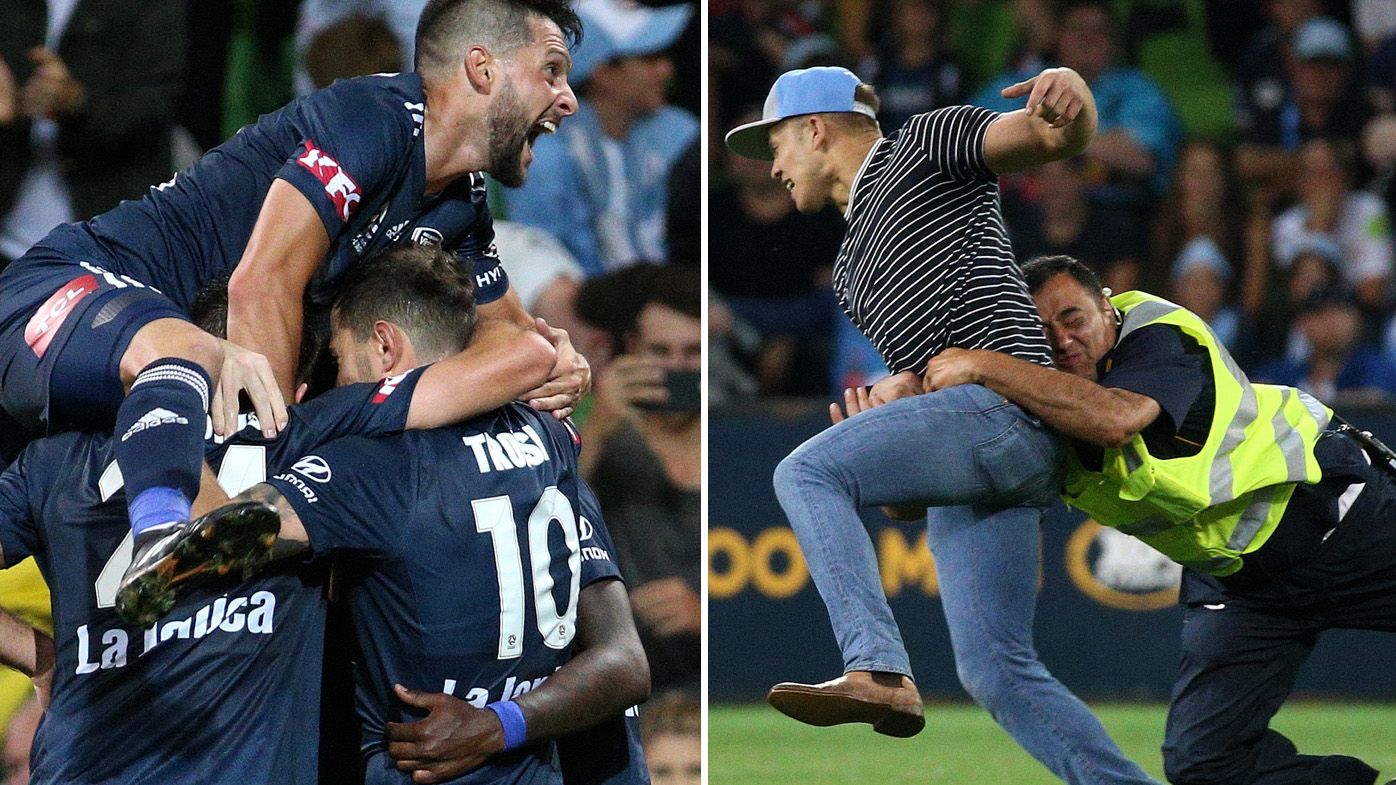 A-League: Victory beat City in Melbourne derby, pitch invader collected by classic tackle