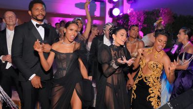 Kerry Washington, Vanessa Hudgens, Simone Ashley, Ariana DeBose, and Anitta react during a musical performance at The 2022 Met Gala Celebrating "In America: An Anthology of Fashion" at The Metropolitan Museum of Art on May 02, 2022 in New York City. 