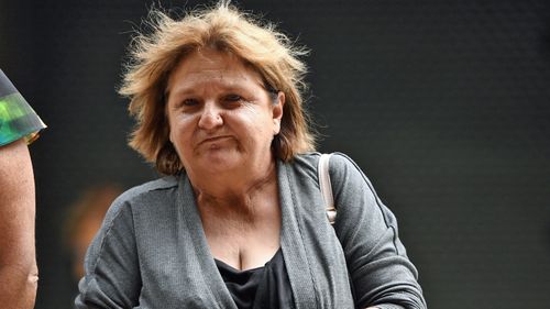 Mel Hayne, mother of 31-year-old Mathew Hayne, is seen outside the Downing Centre Local Court in Sydney, Tuesday, March 19, 2019.