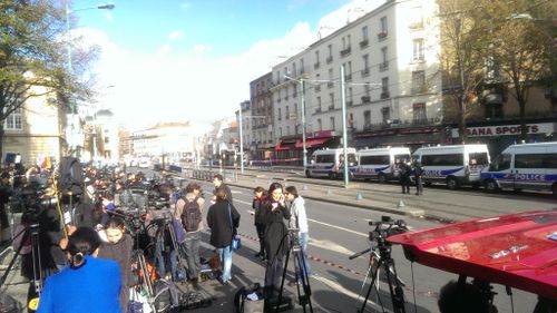 A huge police and media presence remains in Saint-Denis. (Jack Hawke, 9news.com.au)