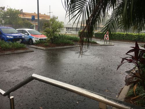 Rain was seen bucketing down in Townsville. (9NEWS)