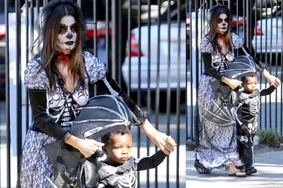 Sandra looked super creepy in her Day of the Dead gear. But her son Louis just looked super cute!<br/><br/>(Image: Splash)