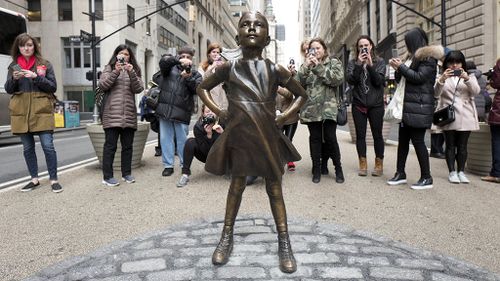 The statue has become a defiant symbol of women's rights under the new administration of President Donald Trump. (AAP)