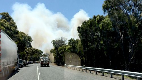 A photo posted online shows smoke 'just outside the Cape Leeuwin township' near Augusta. (Twitter/@lachiesnap)