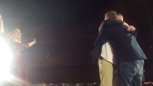 Adele said she had "no idea" a fan she pulled onto the stage in Melbourne was going to propose to his partner. (Twitter)