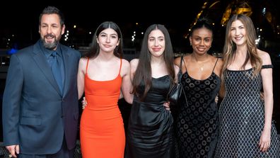 Adam Sandler, Sunny Sandler, Sadie Madison Sandler, guest and Jackie Sandler attend the "Murder Mystery 2" Paris France 