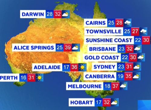 Temperatures today around the country.