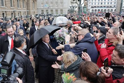 King Charles III greets locals at Hamburg City Hall on March 31, 2023 in Hamburg, Germany.  