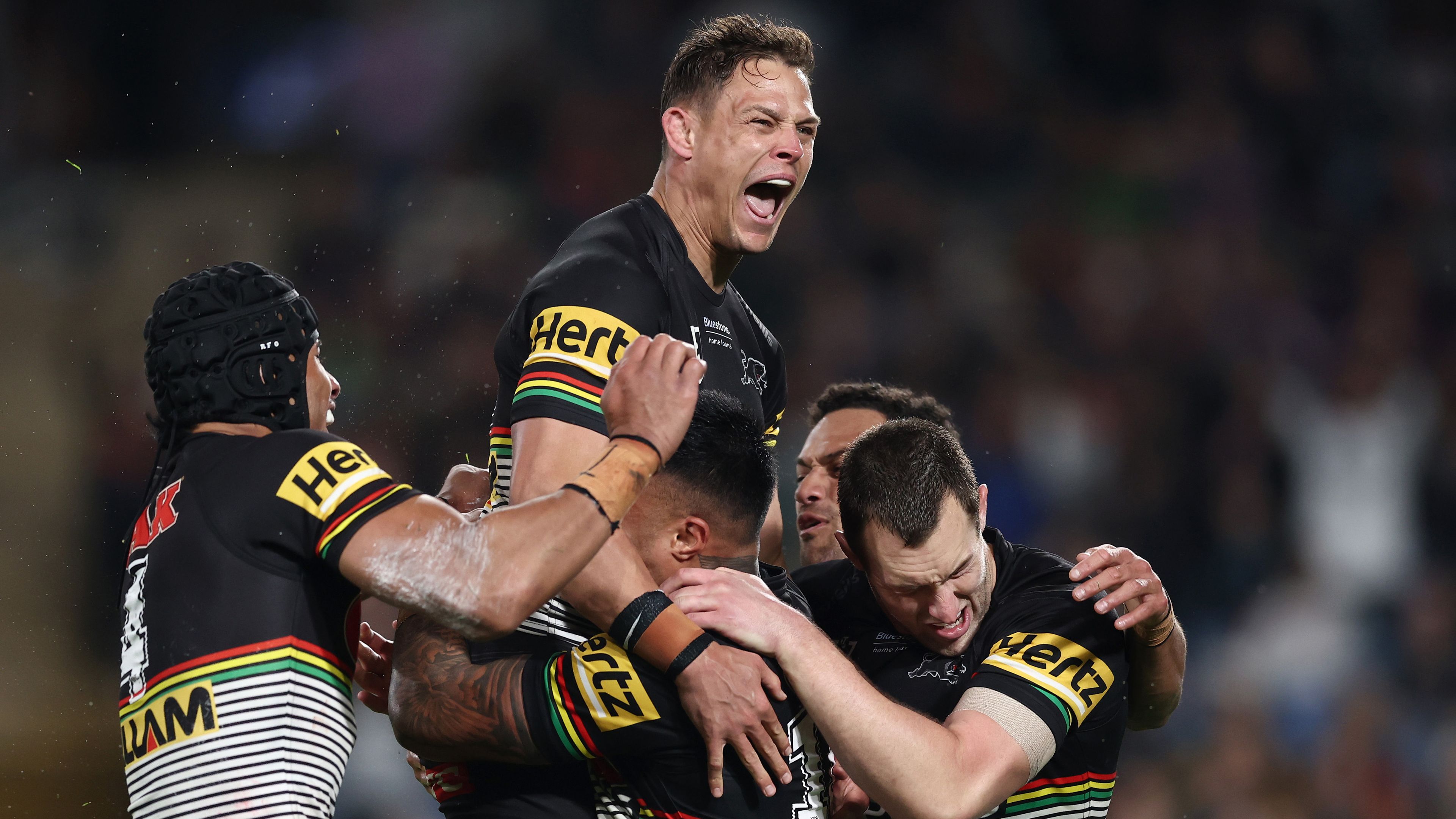 The Panthers celebrate during the NRL Preliminary Final match between the Penrith Panthers and the South Sydney Rabbitohs at Accor Stadium on September 24, 2022 in Sydney, Australia. (Photo by Matt King/Getty Images)