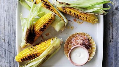 Recipe: <a href="http://kitchen.nine.com.au/2016/05/16/18/17/barbecued-corn-with-chipotle-salt-and-sour-cream" target="_top">Barbecued corn with chipotle salt and sour cream</a>