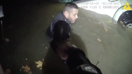 Officers leapt into the river to rescue to the driver.
