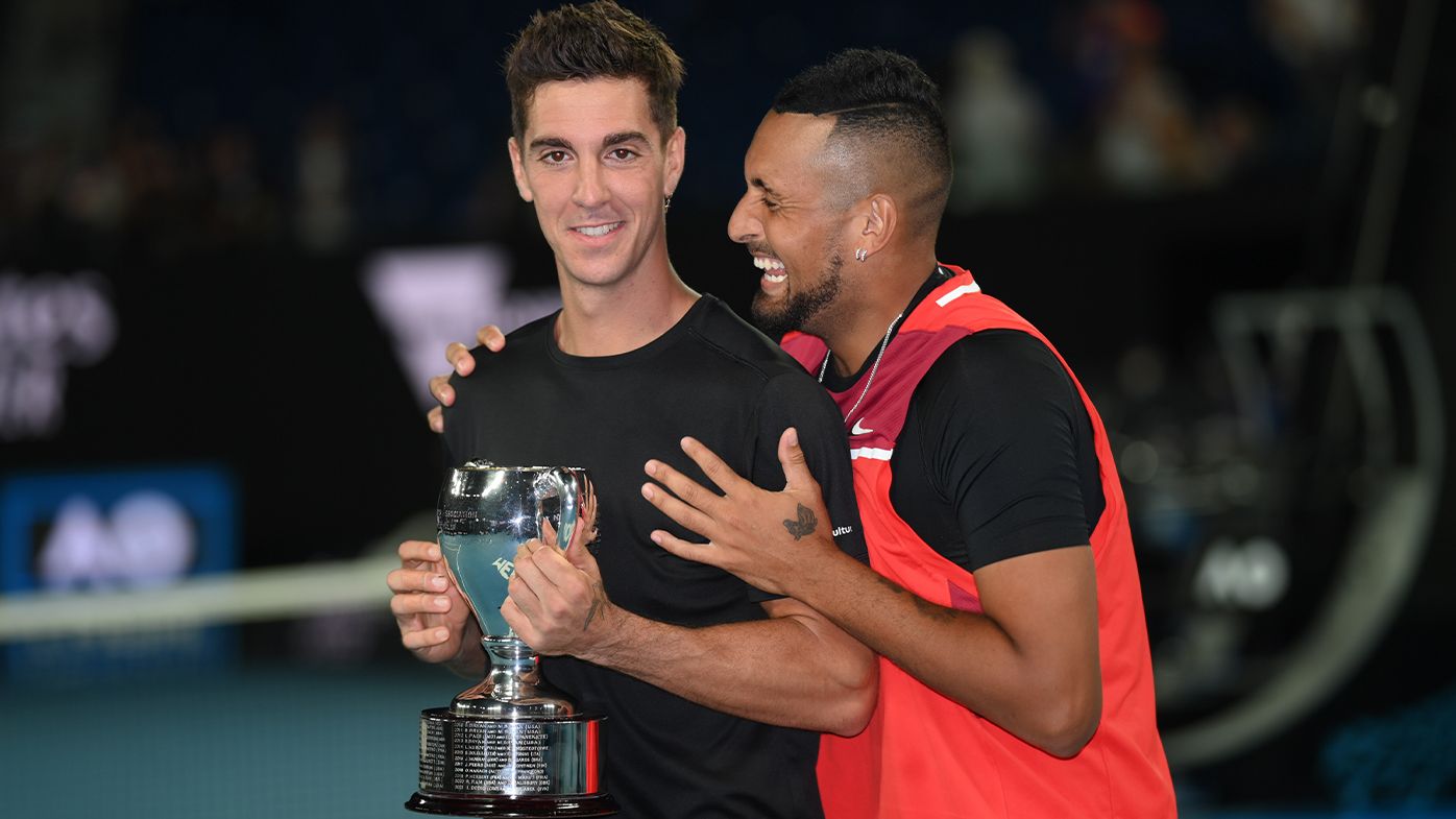 Nick Kyrgios at theatrical best after teaming up with Thanasi Kokkinakis to clinch AO doubles glory
