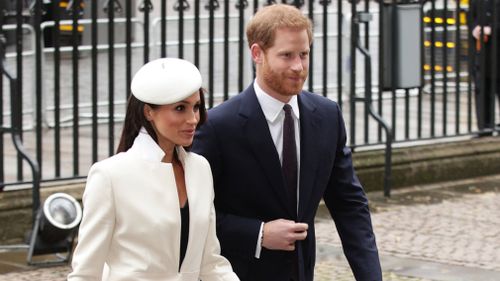 Meghan Markle and Prince Harry arrive at Westminster Abbey. (PA/AAP)