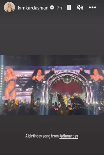 Kim Kardashian shared a shot of Diana Ross's performance for Beyonce's birthday