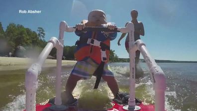 Auburn Absher water skiing at 6 months and 10 days old in September 2016