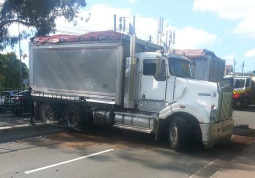 A jackknifed truck has caused traffic chaos in north Sydney today after it blocked multiple lanes on the Pacific Highway at Pymble. Picture: Supplied.