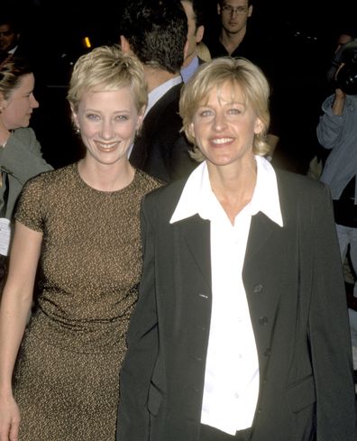 Anne Heche and Ellen DeGeneres at the Hollywood premiere of Volcano in 1997.
