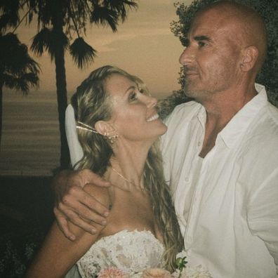 Tish Cyrus and Dominic Purcell on wedding day