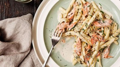 Recipe:&nbsp;<a href="http://kitchen.nine.com.au/2016/05/16/11/32/smoked-trout-lemon-chive-pasta" target="_top">Smoked trout, lemon and chive pasta</a>