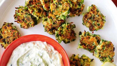 Zucchini fritters with feta &amp; mint