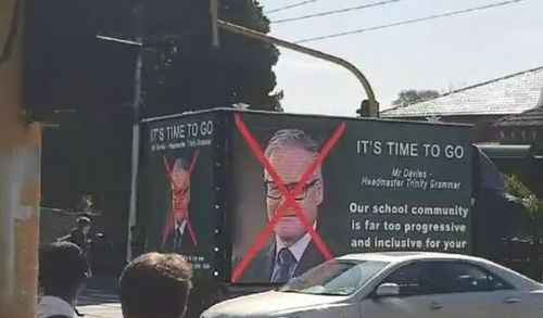 A source told 9news.com.au the ad was likely funded by Trinity’s Old Boys' association. (9NEWS)