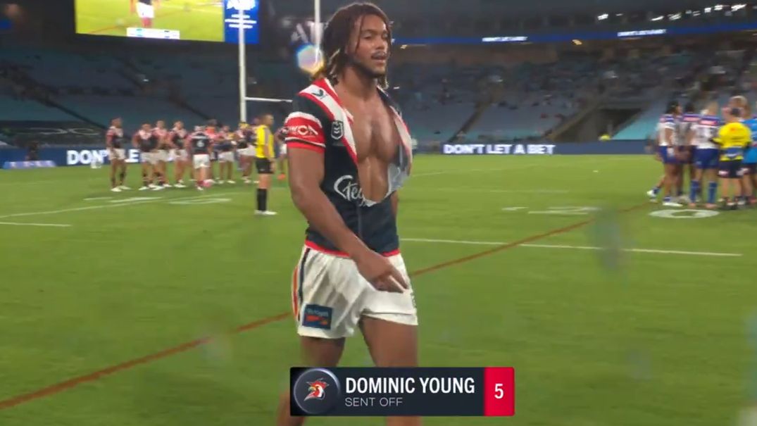 'Stay clear of Trent Robinson': Dominic Young sent off for brutal high shot in shocking performance against Bulldogs