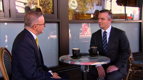 Opposition Leader Anthony Albanese and 9News reporter Jonathon Kearsley