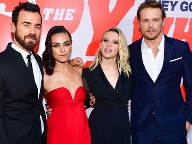Justin Theroux, Mila Kunis, Kate McKinnon, and Sam Heughan attend the premiere of Lionsgate's 'The Spy Who Dumped Me' at Fox Village Theater on July 25, 2018 in Los Angeles, California.