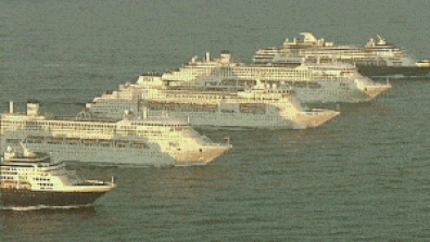 Sydney Harbour is hosting a historic party this morning as five cruise ships journey into town.<br><br>The spectacular sight began at sunrise as the P&amp;O Cruises ships united in a V-formation before slowly making their way in the harbour.<br><strong><br>Click through for more images of the ships.&nbsp;</strong>