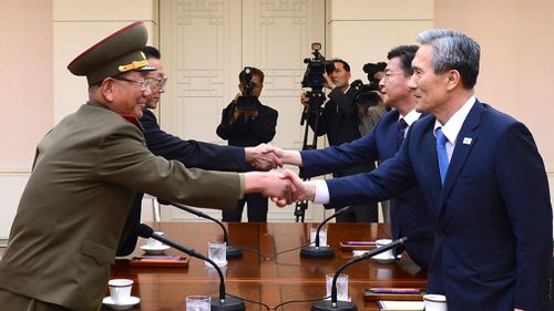 Senior North and South Korean officials meet at the border village of Panmanjom in August 2015. (AAP)