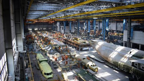 The world's largest incomplete aircraft, the Antonov An-225 lies in pieces in a giant warehouse on the outskirts of Kiev.