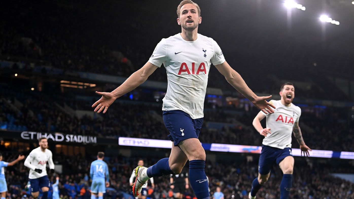 Harry Kane of Tottenham Hotspur celebrates after scoring 