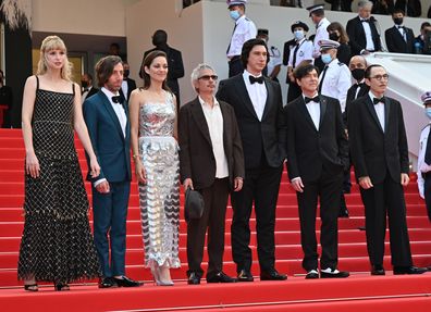 Angele, Simon Helberg, Marion Cotillard, director Leos Carax, Adam Driver, Russell Mael, and Ron Mael