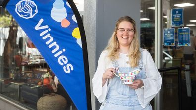 Shelby Sherritt with the gravy boat she decorated for Vinnies Buy a Boat fundraising initiative.