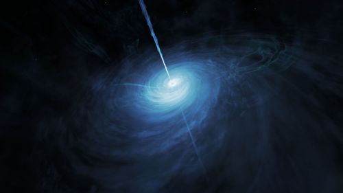 Artist's impression showing J043947.08+163415.7, a very distant quasar powered by a supermassive black hole