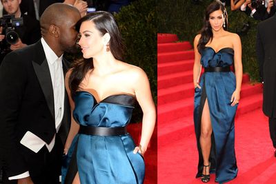Kim plays it safe this year in navy blue.<br/><br/>(Images: Getty)