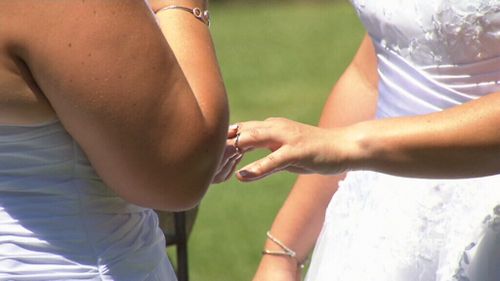 The couple exchanged rings, like at any other wedding