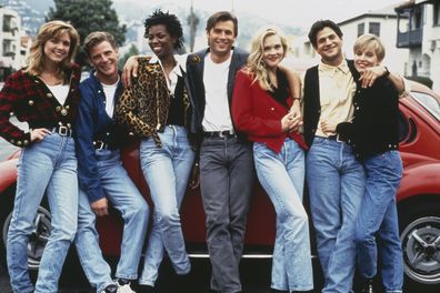 Melrose Place from left to right: Courtney Thorne-Smith, Doug Savant, Vanessa Williams, Grant Show, Amy Locane, Thomas Calabro and Josie Bissett.