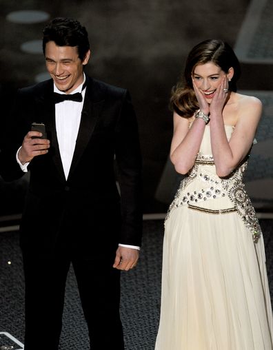 James Franco and Anne Hathaway onstage during the 83rd Annual Academy Awards held at the Kodak Theatre on February 27, 2011 in Hollywood, California.