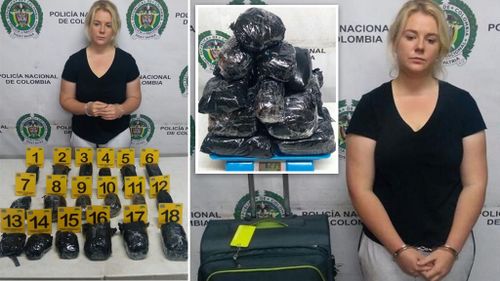 Cassie Sainsbury and some of the 6kg of cocaine she was caught with in Colombia earlier this year.