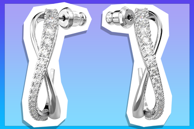 9PR: Swarovski Twist Collection Rhodium Plated White Crystal Hoop Earrings