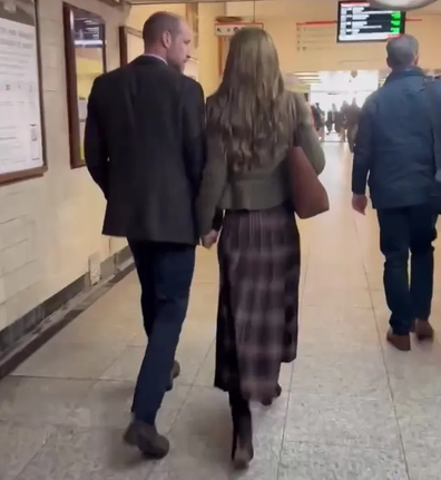 Prince William and Kate walk hand in hand at a train station on their way to Wales, February 2025.