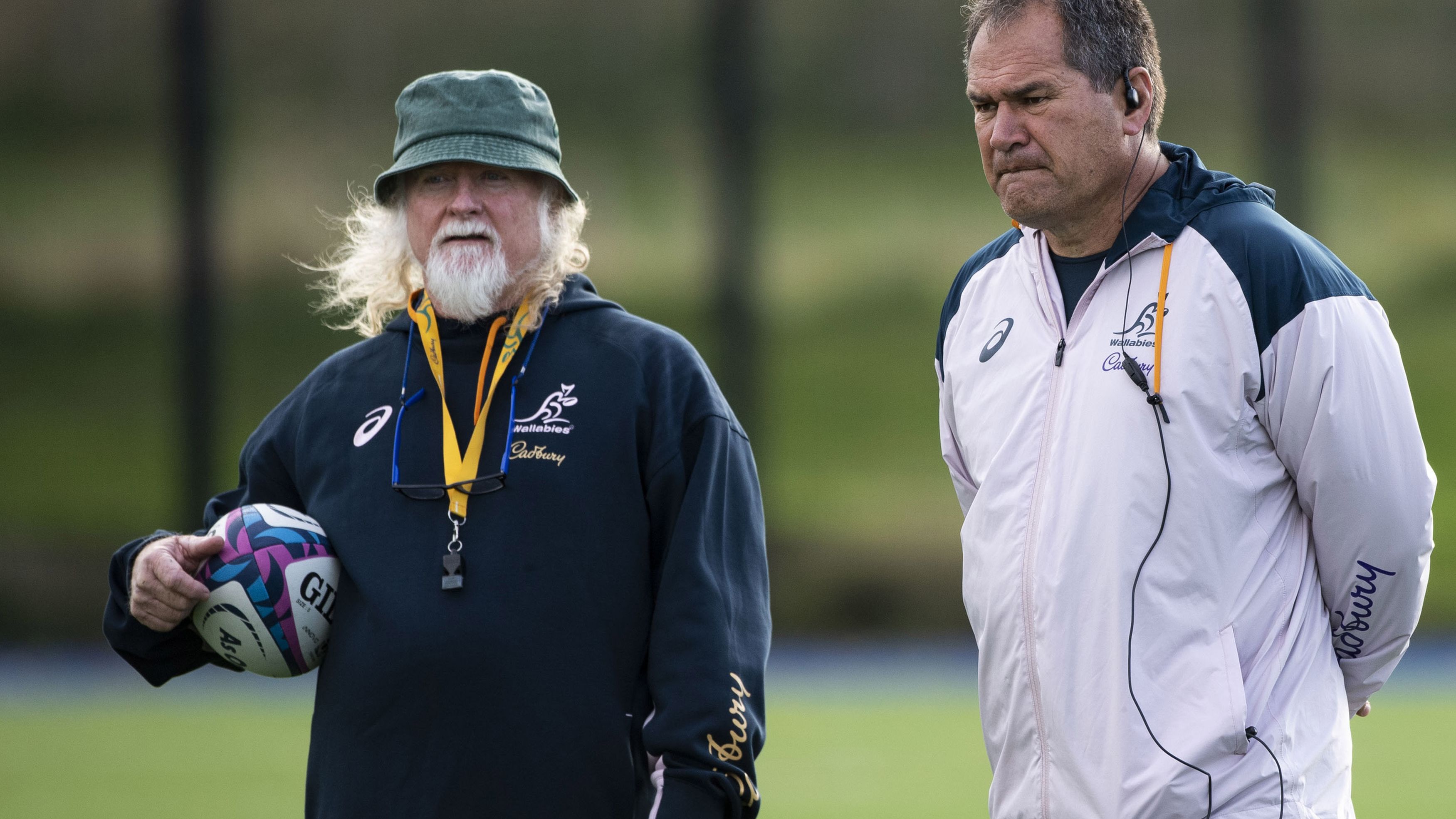 Dave Rennie and Laurie Fisher during an Australian training session.