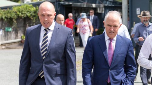 Peter Dutton and Prime Minister Malcolm Turnbull visited Brisbane on April 3. (AAP)