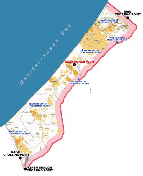 Gaza's remaining border crossing points and key infastructure operations. (map created from Wikipedia)