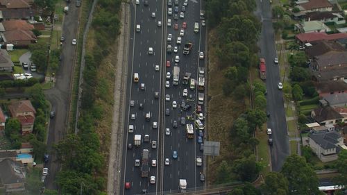 Eight car crash on M4 at Holroyd at Sydney's west.