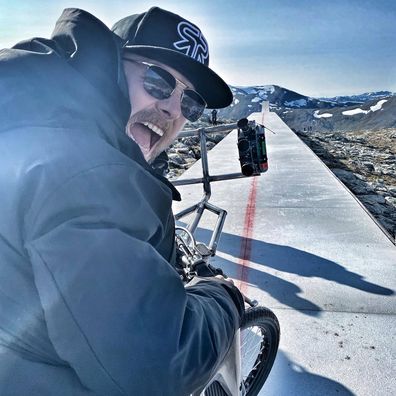 Simon Pegg on the cliff-side ramp Tom Cruise drove a motorcycle off for the latest Mission: Impossible film.