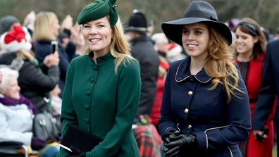 Autumn Phillips and Princess Beatrice arrive to attend the Christmas Day morning church service at St Mary Magdalene Church in Sandringham, Norfolk.